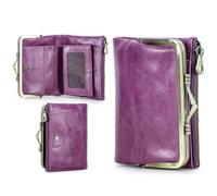 Contacts Portafoglio RFID da donna con chiusura a bacio, portamonete compatto da donna in vera pelle con tasca con cerniera vintage, porta carte di credito, piccola pochette con finestra per documento