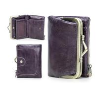 Contacts Portafoglio RFID da donna con chiusura a bacio, portamonete compatto da donna in vera pelle con tasca con cerniera vintage, porta carte di credito, piccola pochette con finestra per documento