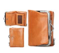 Contacts Portafoglio RFID da donna con chiusura a bacio, portamonete compatto da donna in vera pelle con tasca con cerniera vintage, porta carte di credito, piccola pochette con finestra per documento