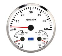 Contagiri 3 in 1 da 110 mm 6000 giri/min 0 a 150 PSI indicatore della temperatura dell'acqua for camion camper (quadrante nero lunetta nera CXA083B)(White Dial Silver Bezel Cxa084)