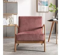 Container Furniture Direct Poltrona da salotto classica e moderna, in stile boho, imbottita, in velluto, per soggiorno, lettura, camera da letto, ufficio e piccoli spazi, rosa
