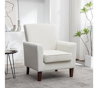 Container Furniture Direct Poltrona moderna con struttura in legno di betulla e rivestimento in velluto, per arredamento ufficio e soggiorno, cuscini rimovibili, beige