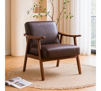 Container Furniture Direct Sedia Accent con rivestimento in microfibra e struttura in legno massello, mobili classici da soggiorno moderni della metà del secolo per posti a sedere extra, marrone scuro