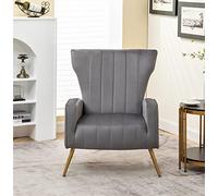 Container Furniture Direct Sedia moderna in velluto, per camera da letto, ufficio o soggiorno con eleganti gambe in metallo, ampia poltrona 66 cm, grigio