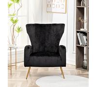 Container Furniture Direct Sedia moderna in velluto, per camera da letto, ufficio o soggiorno con eleganti gambe in metallo, ampia poltrona 66 cm, nera