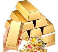 Containlol 24 Scatole da Regalo Finta a Lingotto d'oro Scatole per Bomboniere Scatola Foil di Tesoro Mattoni Dorati in Carta per Feste a Tema Casinò Pirata Forniture per Caramelle Natale, 14 x 8 cm