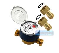 Contatore acqua fredda 1/2 quadrante asciutto girevole 8 rulli Italy + raccordi