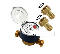Contatore acqua fredda 1/2 quadrante asciutto girevole 8 rulli Italy + raccordi