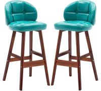 Contatore di sgabelli Bar Vintage con Imbottita Pelle PU e Gambe in Legno, Sedia a Back Sgabello per bancone Cucina, Sala da Pranzo, caffè (blu-2ps, 63 cm)