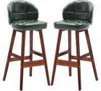 Contatore di sgabelli Bar Vintage con Imbottita Pelle PU e Gambe in Legno, Sedia a Back Sgabello per bancone Cucina, Sala da Pranzo, caffè (verde-2P, 63 cm)