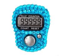 Contatore elettronico per dita con strass, regolabile, con strass, da donna, piccolo contatore elettronico per dita, gamma 0-9999, ideale per corsa, yoga e attività sportive (blu)