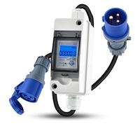 Contatore energetico Digitale Mobile con connettore CEE 230V 16A, contatore kWh Impermeabile IP67 con Display LCD, Memoria Anti-Blackout e Funzione Reset, per Auto elettrica, Camper, Cantiere