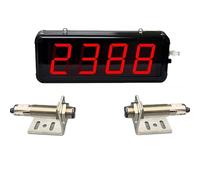 Contatore laser digitale con display LED, conta fino a 9999, dotato di doppi sensori a infrarossi e portata di 20 m, ideale per il conteggio di persone e visitatori, include telecomando