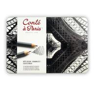 Conté à Paris 750404 - Scatola di metallo, matite di grafite di qualità artistica per disegno, scrittura e schizzi ad alto contrasto e piatti - set di 12 matite di grafite