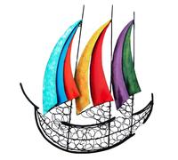 Contemporanea Metallo Muro Arte Scultura Multicolore Barca a Vela IN Mare 60 CM