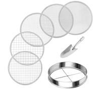 Contencinty Set di setacci per suolo in acciaio inox, per giardinaggio, con 5 misure di diametro 20,3 cm, maglie intercambiabili da 1/3/6/9/12 mm