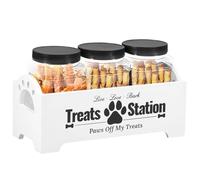 Conteneur De Stockage - Conteneur À Friandises Pour Animaux Et Boîte À Nourriture Pour Chats, Set De 3 Bocaux Hermétiques Avec Couvercle Étanche | Rangement Alimentaire En Bois