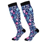 Contenitive Donne Calzini Flower Blue Antiscivolo Compressione Calze 50Cm | Comodo Calze Contenitive Elastico Calzini Alti Sono Per Escursioni Infermiera Giri In Bici