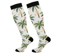 Contenitive Donne Calzini Palm Trees Flowers Compressione Calze 50Cm | Traspirante Sport Calzettoni Antiscivolo Calze Contenitive Per Trekking Recupero Vene Varicose