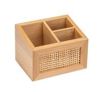 Wenko Box da Bagno Allegre, Box Decorativo con 3 Pratici Scomparti in Trendy Boho-Style in Bambù e Rattan di Qualità, per Riporre Utensili da Bagno O da Trucco, 12 X 8,5 X 9 Cm, Naturale