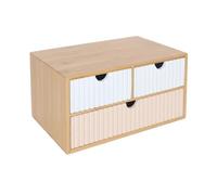Contenitore a cassetti Relaxdays, bambù e MDF, 3 cassetti, H x L x P: 15 x 30 x 20 cm, Organizer scrivania, Bianco/Rosa