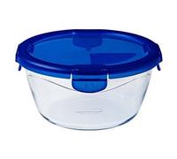 Pyrex Cook&Go Teglia Multiuso Tonda con Coperchio Ermetico, TrasparenteYBlu, Circa 1.6 L