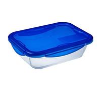Pyrex 282PG00 Teglia Multiuso Rettangolare con Coperchio Ermetico , Trasparente e Blu, 25X19X6 cm, 1.7 L