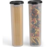 Contenitore alto trasparente per spaghetti e pasta, con coperchio, confezione da 2. Organizzazione multiuso per dispensa da cucina e conservazione degli alimenti per noodles fagioli cannucce