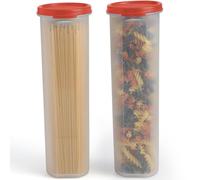 Contenitore alto trasparente per spaghetti e pasta, con coperchio, confezione da 2. Organizzazione multiuso per dispensa da cucina e conservazione degli alimenti per noodles fagioli cannucce -