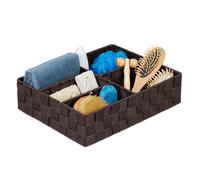 relaxdays Contenitore Bagno Portaoggetti, 5 Scomparti, Cestino Rettangolare, Organizer Intrecciato, Plastica, Marrone, 1 pz