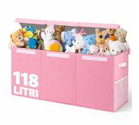 BAKAJI Scatole Portagiochi per Bambini, Scatola Portaoggetti con Coperchio e 3 Scomparti, Porta Giochi da Cameretta Pieghevole in TNT, Scatole Organizer Box Capacità 118 Litri, 91.5x32x40.5cm (Rosa)