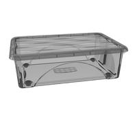 Contenitore con Coperchio e 4 Ruote Box Portaoggetti 30LT STORAGE Salvaspazio Sovrapponibile scatola 60x40x18 Organizer Multiuso organizzazione Casa Bagno Ufficio (Fumè trasparente)