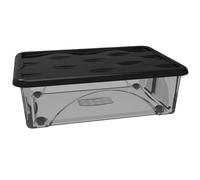 Contenitore con Coperchio e 4 Ruote Box Portaoggetti 30LT STORAGE Salvaspazio Sovrapponibile scatola 60x40x18 Organizer Multiuso organizzazione Casa Bagno Ufficio (Nero)