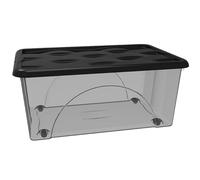 Contenitore con Coperchio e 4 Ruote Box Portaoggetti 45 LT STORAGE Salvaspazio Sovrapponibile scatola 60x40x25 Organizer Multiuso organizzazione Casa Bagno Ufficio (NERO)
