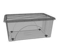 Contenitore con Coperchio e 4 Ruote Box Portaoggetti 45 LT STORAGE Salvaspazio Sovrapponibile scatola 60x40x25 Organizer Multiuso organizzazione Casa Bagno Ufficio (FUME' TRASPARENTE)