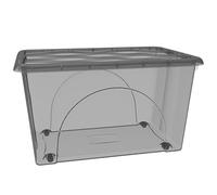 Contenitore con Coperchio e 4 Ruote Box Portaoggetti 60 LT STORAGE Salvaspazio Sovrapponibile scatola 60x40x33 Organizer Multiuso organizzazione Casa Bagno Ufficio (FUME' TRASPARENTE)