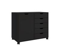Contenitore con rotelle Relaxdays, 5 cassetti e 2 scomparti, HLP: 65x78x40 cm, armadietto da ufficio mobile, nero