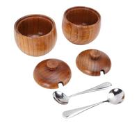 Contenitore di sale in legno da 2 pezzi, supporto per contenitore di condimento per stagioni per la ciotola di zucchero con cucchiaio e coperchio per il ristorante da
