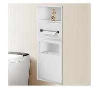 Contenitore doccia in acciaio inox, doppio ripiano e bidone della spazzatura, design da incasso, soluzione salvaspazio moderna per l'organizzazione del bagno