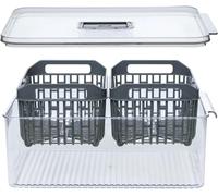 Contenitore Doppio per Frigorifero in Plastica Grigia 32,5x12x22,5 cm
