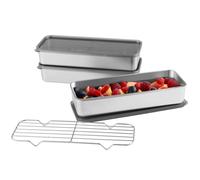 Contenitore ermetico per carne, frutta, verdura, pancetta, pasto, scatola rettangolare, 3 contenitori in acciaio per frigorifero, coperchio e scolapiatti
