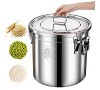 Contenitore ermetico per cereali in acciaio inox con coperchio e manici, contenitore rotondo per riso, per bancone della cucina di casa, soluzione per conservare gli alimenti