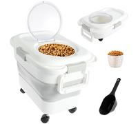 Contenitore ermetico per crocchette cane e gatto, scatola con ruote, manico, cucchiaio tazza misurazione, senza BPA, 45 x 29,5 x 27 cm