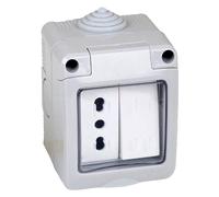 CONTENITORE ESTERNO INTERRUTTORE + PRESA 1 deviatore + presa bivalente 10/16A
