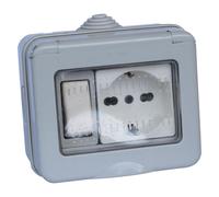 CONTENITORE ESTERNO INTERRUTTORE + PRESA / SCHUKO 1 deviatore + 1 presa bivalent