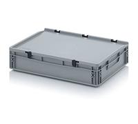 Contenitore euro con coperchio a cerniera ED 64/12 HG Auer, grigio, 24 l, scatola di plastica 60 x 40 x 13,5 cm, maniglie chiuse, contenitore industriale per conservare alimenti, da campeggio