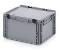 Contenitore euro standard, 40 x 30 x 23,5 cm, con coperchio a cerniera e metro