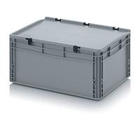 Contenitore europeo con coperchio a cerniera ED 64/27 HG 56 l scatola di plastica 60 x 40 x 28,5 cm con manici chiusi, contenitore industriale impilabile