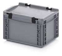 Contenitore europeo standard, 30 x 20 x 18,5 cm, con coperchio a cerniera e metro pieghevole incluso.
