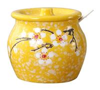 Contenitore for grasso in ceramica con coperchio, barattolo for olio e condimenti da 360 ml for la cucina, ideale for olio al peperoncino, strutto, sale e spezie(Yellow)